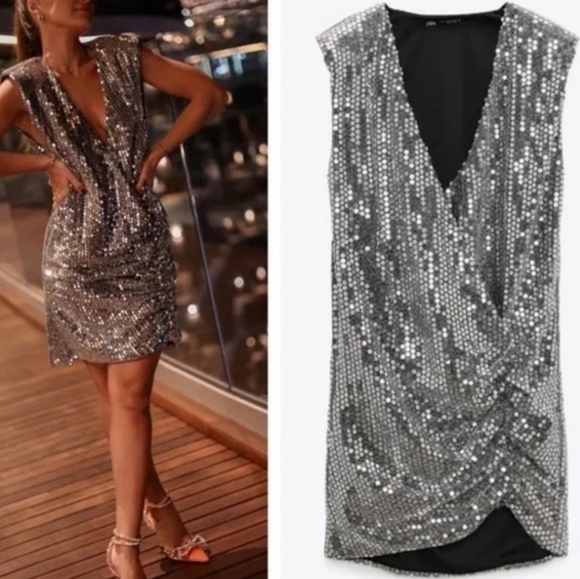 Zara Draped Sleeveless Sequin Mini Dress XS NWT - Picture 13 of 13